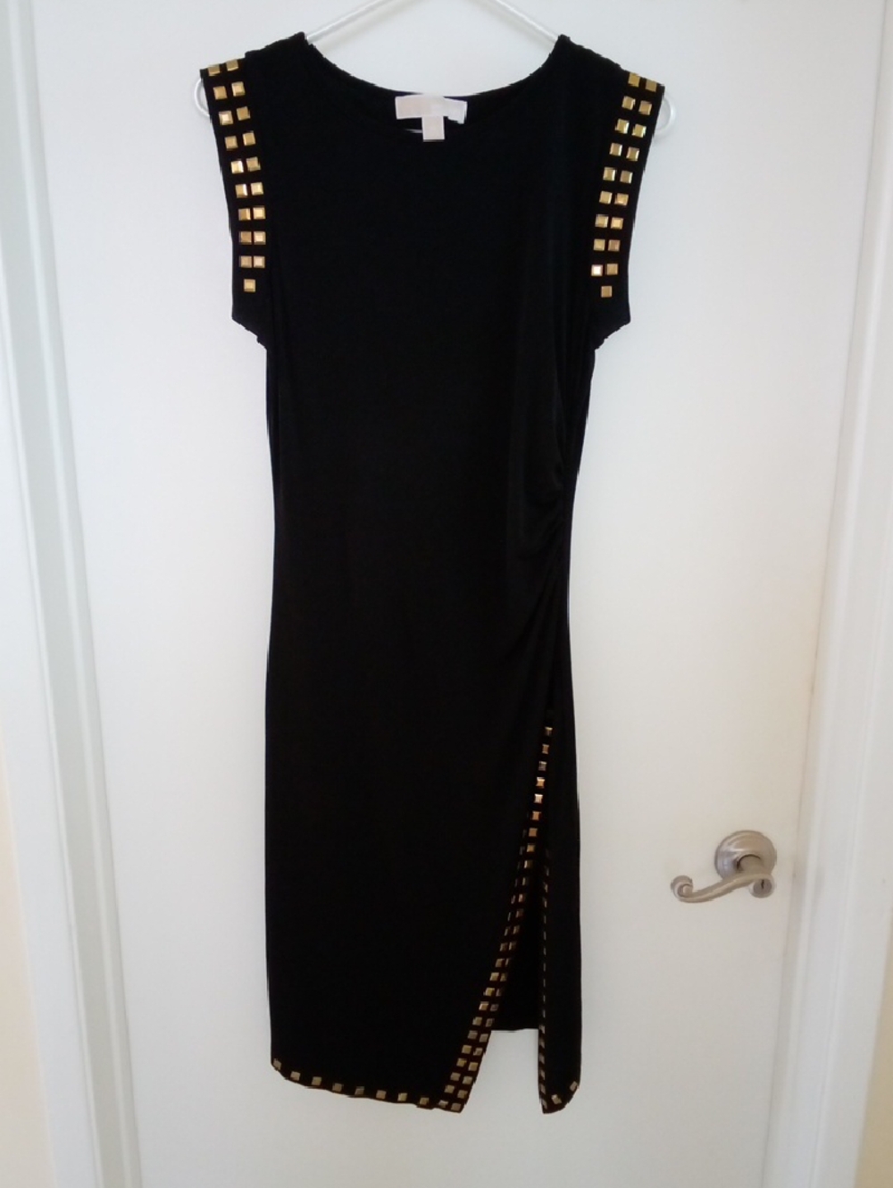 MICHAEL Michael Kors Black Midi Dress with Gold Stud Accents